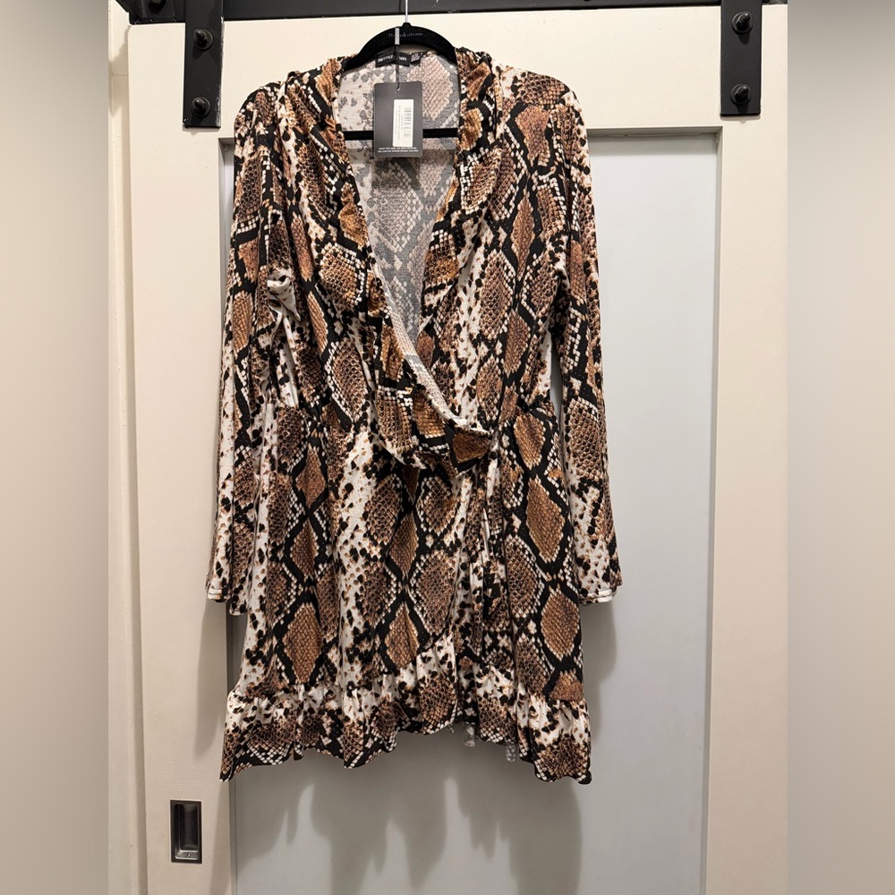PrettyLittleThing Brown Snakeskin Wrap Blouse